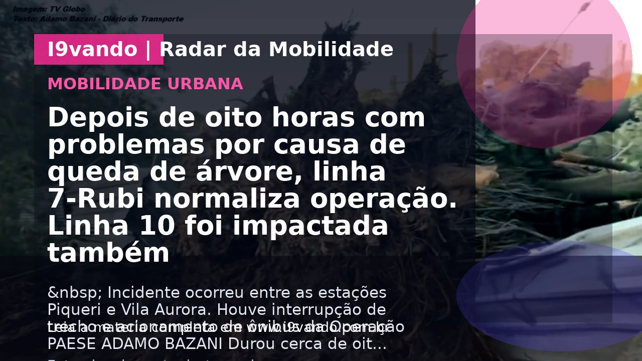 Depois de oito horas com problemas por causa de queda de árvore, linha 7-Rubi normaliza operação. Linha 10 foi impactada também
