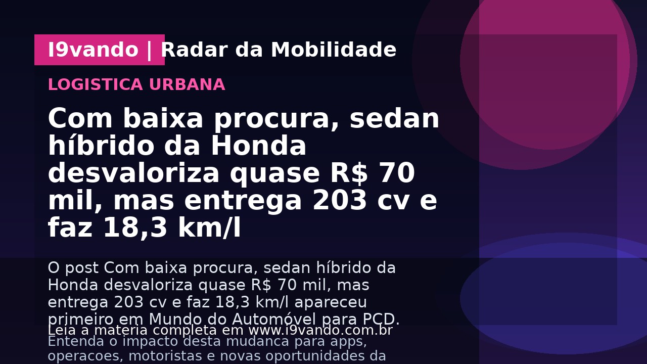 Com baixa procura, sedan híbrido da Honda desvaloriza quase R$ 70 mil, mas entrega 203 cv e faz 18,3 km/l
