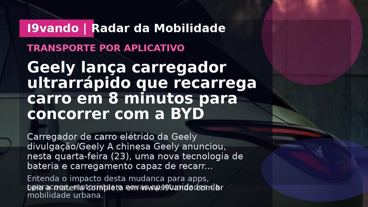 Geely lança carregador ultrarrápido que recarrega carro em 8 minutos para concorrer com a BYD